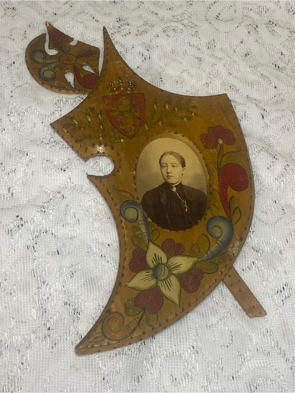 Antique 1880-1900 Norwegian Handmade Heraldic Folk Art Framed Photo by Steinert